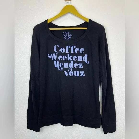 Chaser Sweatshirt Soft Pullover Medium Black Blue Coffee Lover Loungewear NWT - Picture 5 of 10